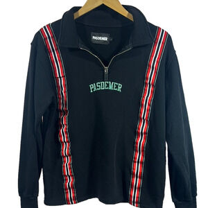 Red and Black Zip Up Sweater with Striking Stripes